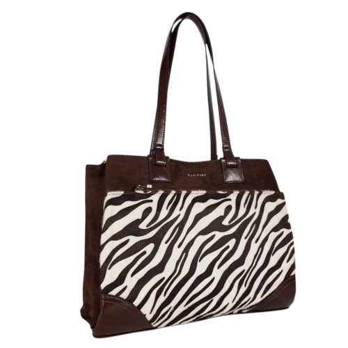 Кафява велурена чанта с дълги дръжки за рамо- Duki&Daso 11645