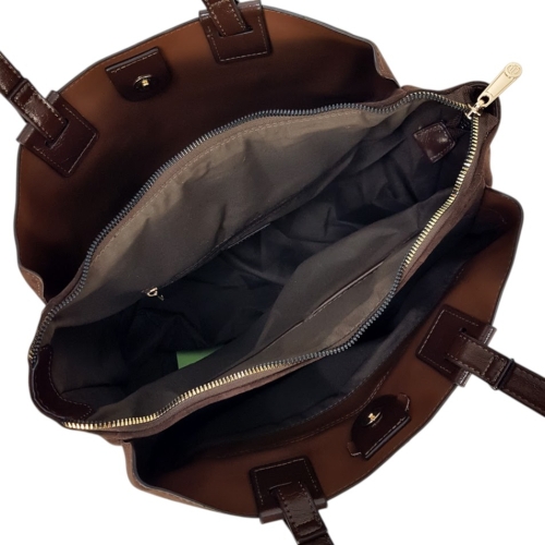 Кафява велурена чанта с дълги дръжки за рамо- Duki&Daso 11645