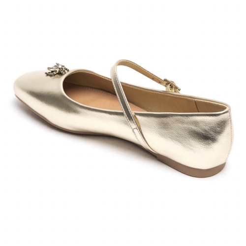 Златни равни обувки с каишка- Nansi Gold 11674