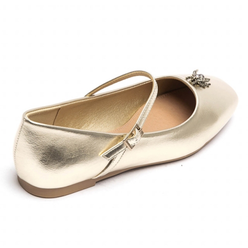 Златни равни обувки с каишка- Nansi Gold 11674