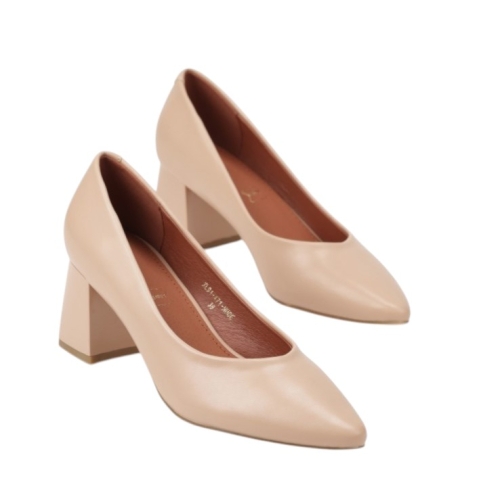 Бежови остри обувки на удобен широк ток- Greis Beige 11707