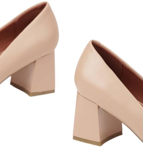 Бежови остри обувки на удобен широк ток- Greis Beige 11707