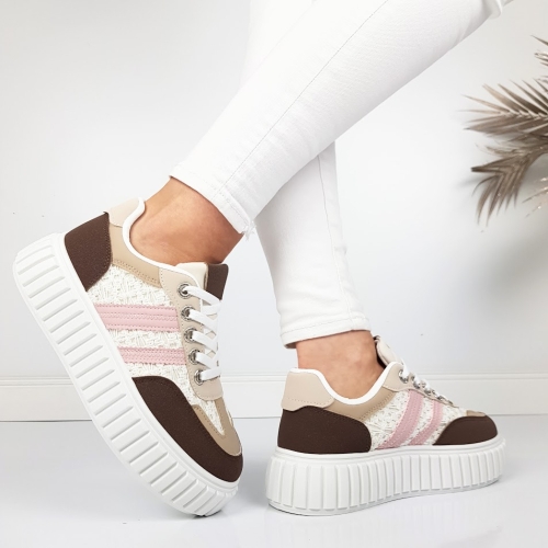 Кецове розово и цвят кафе на платформа- Sidni Pink 11722