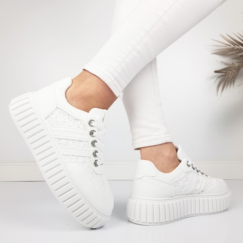 Бели кецове на платформа- Sidni White 11723