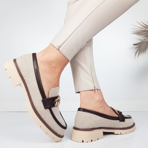 Дамски мокасини в бежово и цвят кафе- SIsi Beige 11725