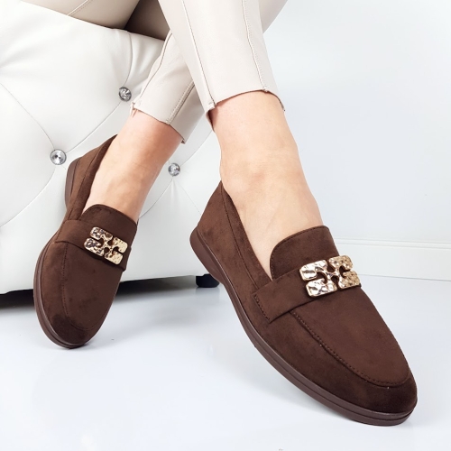 Велурени равни мокасини в цвят кафе- Melisa Koffee 11727