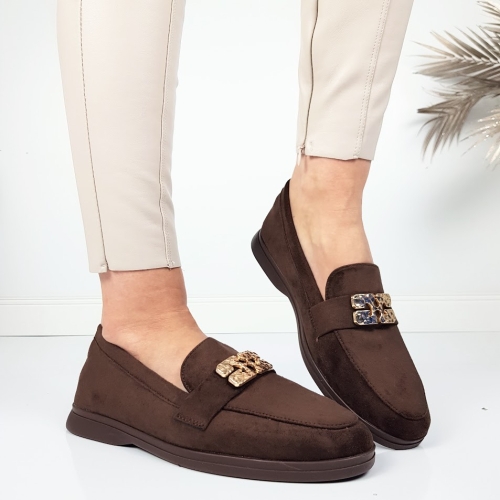 Велурени равни мокасини в цвят кафе- Melisa Koffee 11727