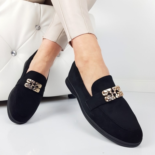 Равни велурени мокасини в черен цвят- Melisa Black 11728