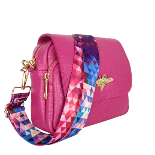 Цикламена чанта от естествена кожа с две отделения- Selin 11746