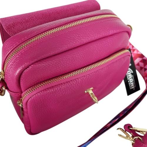 Цикламена чанта от естествена кожа с две отделения- Selin 11746