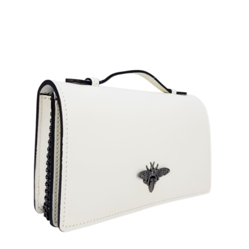 Стилна бяла чанта от естествена кожа- Frea White 11756