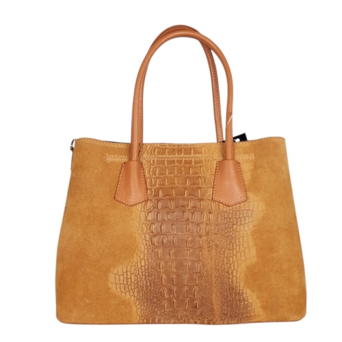 Кафява чанта от естествена кожа с кроко принт- Viola Brown 11757