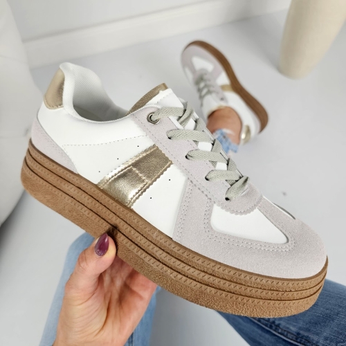 Дамски кецове в бял и сив цвят- Amanda Gold 11118