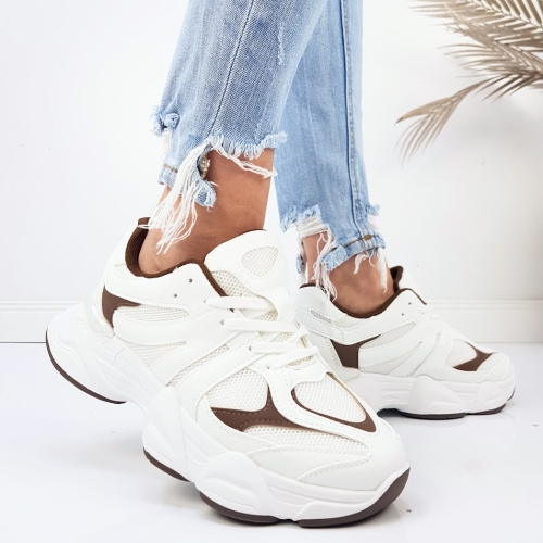 Дамски маратонки в бял и кафяв цвят- Klaudiq White 11762