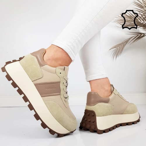 Бежови маратонки от естествена кожа- Zara Beige 11758