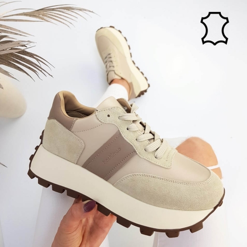 Бежови маратонки от естествена кожа- Zara Beige 11758