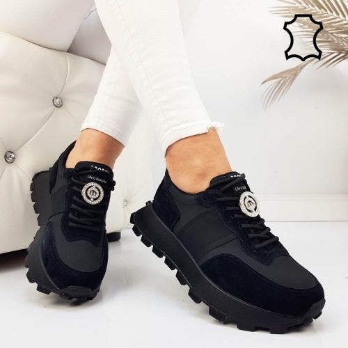 Черни маратонки от естествена кожа- Kiara Black 11763