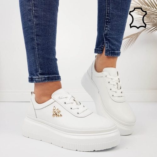 Бели кецове от естествена кожа- Hera White 11765