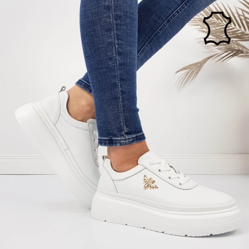 Бели кецове от естествена кожа- Hera White 11765