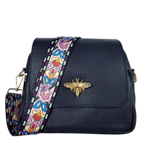 Тъмно синя чанта от естествена кожа- Selin Blue 11776