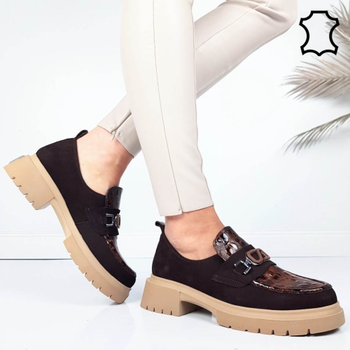 Кафяви дамски обувки от естествена кожа- Petra Brown 11720