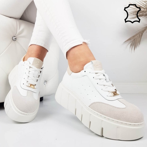 Кецове на платформа от естествена кожа- Daris White 11732