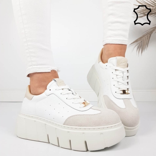 Кецове на платформа от естествена кожа- Daris White 11732