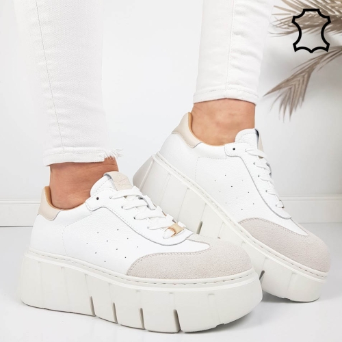 Кецове на платформа от естествена кожа- Daris White 11732