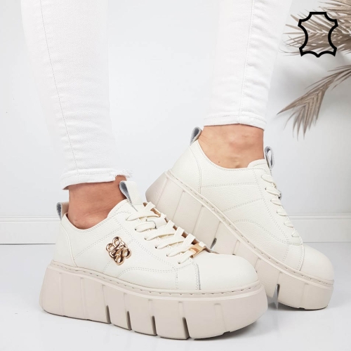 Бежови кецове на платформа- Daris Beige 11734