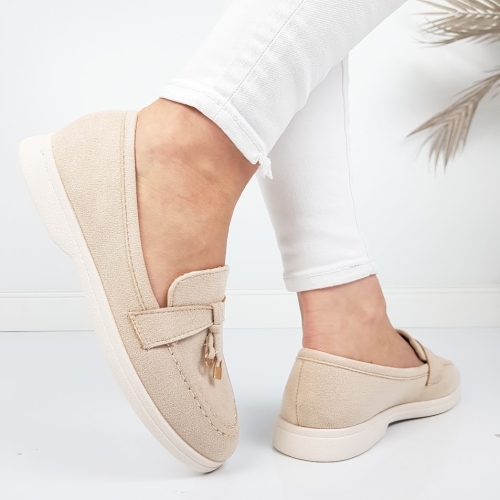 Равни бежови мокасини- Klara Beige 11780