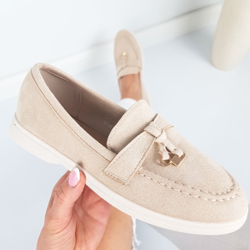 Равни бежови мокасини- Klara Beige 11780