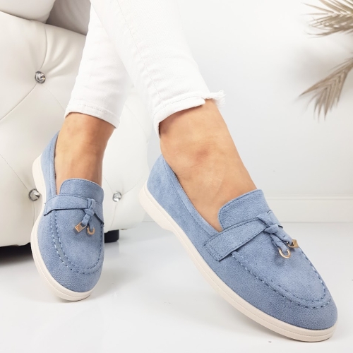 Сини велурени макасини- Klara Blue 11783