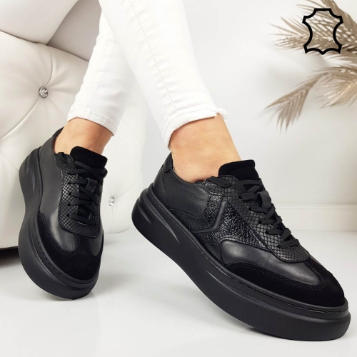 Черни кожени кецове- Nora Bleck 11787