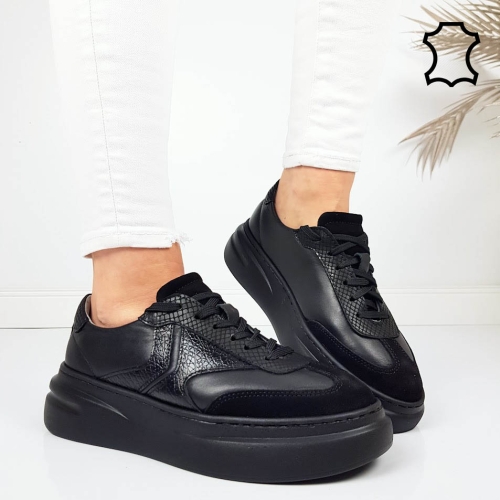 Черни кожени кецове- Nora Bleck 11787