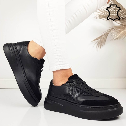 Черни кожени кецове- Nora Bleck 11787