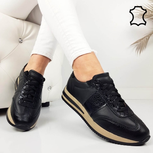 Черни кецове на платформа от естествена кожа- Dara Black 11790