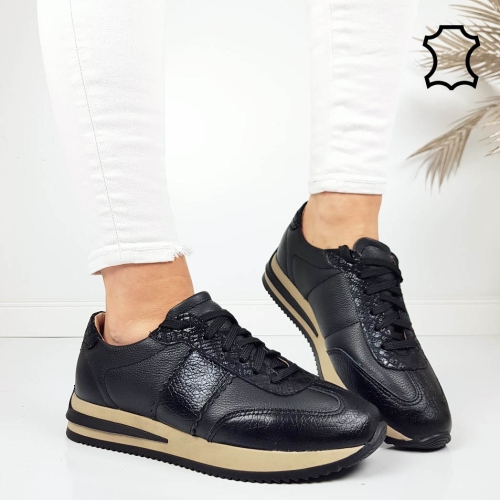 Черни кецове на платформа от естествена кожа- Dara Black 11790