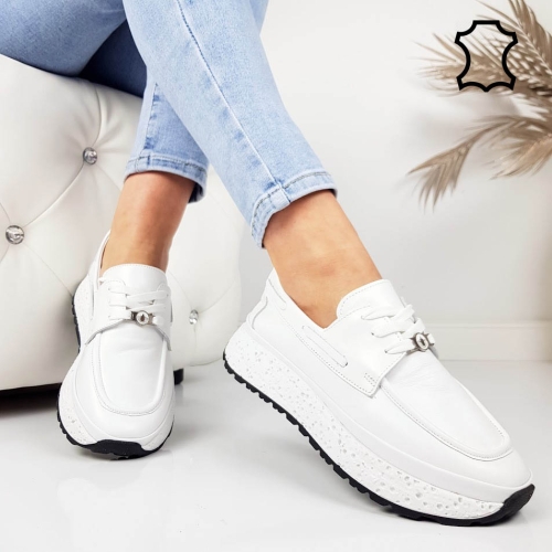 Бели обувки от естествена кожа- Rika White 11793