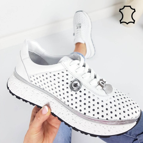 Обувки от перфорирана естествена кожа- Krina White 11794