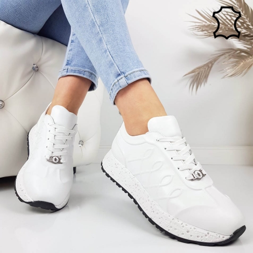 Бели маратонки от естествена кожа- Nia White 11796