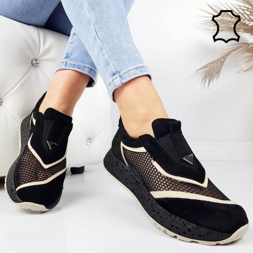 Черни спортни обувки от естествен велур- Vera Black 11800