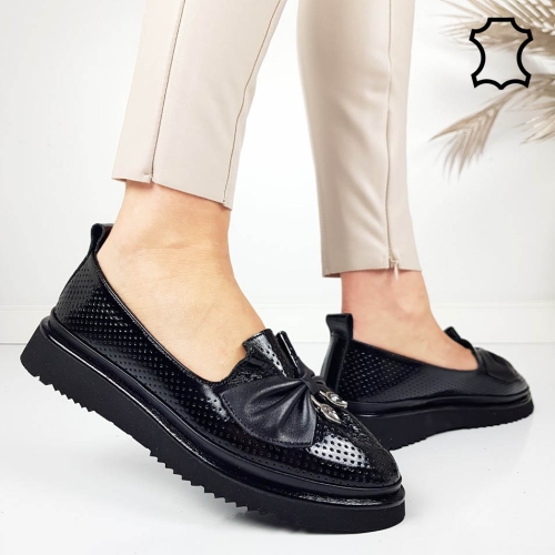 Черни равни обувки от естествена кожа- Naq Black 11814