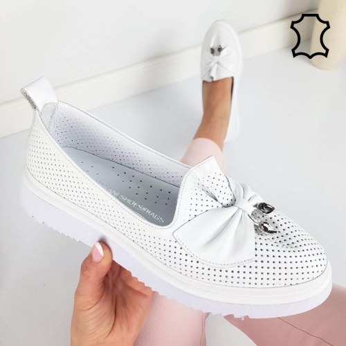 Равни обувки от естествена кожа- Naq White 11815