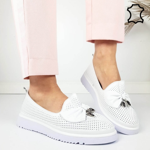 Равни обувки от естествена кожа- Naq White 11815