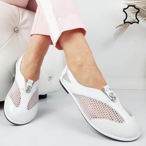 Равни мокасини от естествена кожа- Vera White 11819