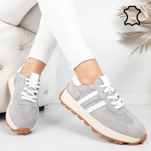 Сиви маратонки от естествена кожа и велур- Samanta Grey 11854