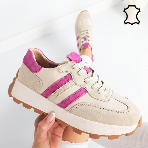 Бежови маратонки от естествена кожа и велур- Samanta Beige 11855