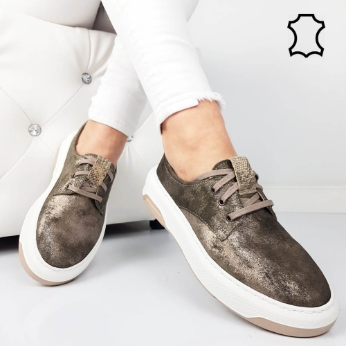 Кецове от естествена кожа цвят таупе- Darena 11866