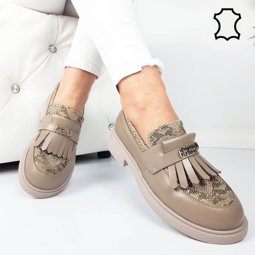 Мокасини от естествена кожа цвят таупе- Tera Taupe 11867