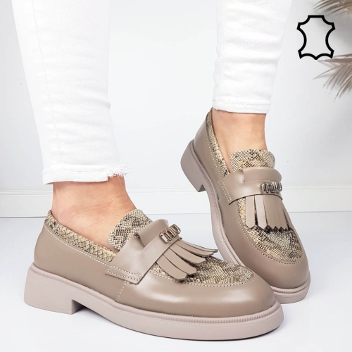 Мокасини от естествена кожа цвят таупе- Tera Taupe 11867